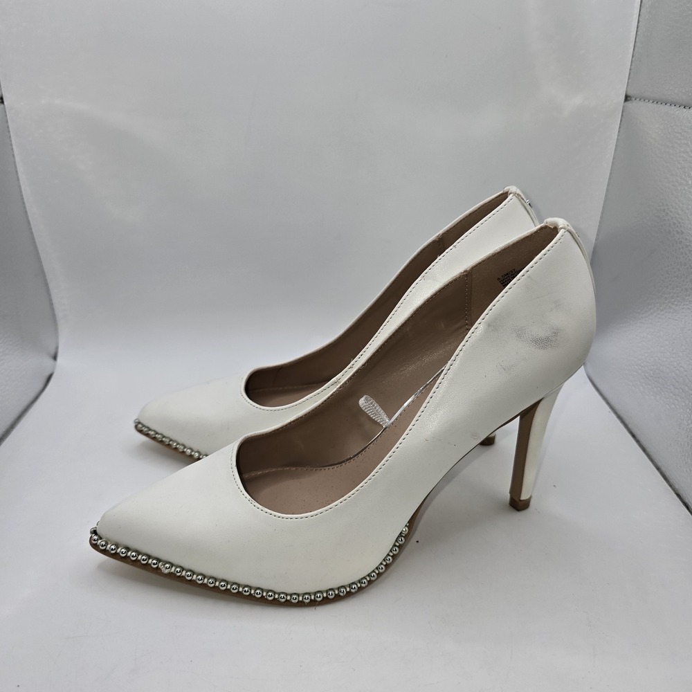 BCBGeneration Women's White Pointed Toe Stiletto Heels Pumps Studded‎ US 6.5 EU